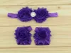 Moda Recién nacido Primeros caminantes Bebé niña Niño Suave Shabby Gasa Flor Diademas con zapatilla Sandalias descalzas Conjuntos Niños Foto Props