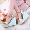 Sandaler Telotuny Shoes Woman Summer Pu Open Toe andningsbara kilar Tjock botten Buckle Strap Roman 2021Feb28