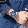 Reloj mecánico automático para hombre, esfera con textura de alta calidad, relojes huecos, reloj de pulsera suizo de lujo con correa de cuero resistente al agua