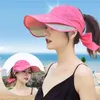 Breda randen hattar sol för kvinnor uv skyddar visir baseball cap sommar topless strand hatt cykling fiske skugga mössor med elastisk över hela oliv22