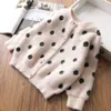 Lovely Dots Pattern Kids Jacket Sweater Children Spring Clothes Girls Knitted Cardigan Baby Coat Comfort Outwear 211204