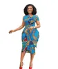 Afrikaanse Midi Potlood Jurken voor Dames Lente Zomer Bloem Print Dashiki Office Retro Jurk Ankara Groothandel kleding 210525