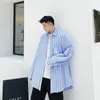 IEFB / Мужская одежда Весна с длинным рукавом рубашки для мужского дизайна Fashio Свободные синие полосы сырые боковые модные вершины 9Y3989 210524