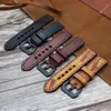 Vintage skórzany Watchband 20mm 22mm 24mm Oryginalna skóra Handmade Wrist Watch Band Strap Pas Handmade Zegarek Akcesoria dla mężczyzn H0915