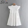 HSA sommar söt miniklänning för kvinnor Ruffles Party Vestidos Hög midja Cascading Pläterad Robe Mujer Casual Party Dress 210716