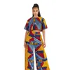 Etniska kläder Två stycken Set Africa Clothes African Dashiki Fashion Flower Print Suit Top Trousers Super Elastic Party for Women 215s