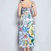 Fashion Runway Summer Dress Women's Vacation Holiday Vestidos Bow Strap Backless Blue And White Porcelain Floral Long Dress 210514