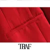 TRAF Donna Vintage Elegante Abbigliamento da ufficio Blazer rosso Cappotto Moda Tasche a maniche lunghe Capispalla femminile Chic Top 210930