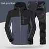 Winter Suit Men Waterproof Ski Warm Softshell Fleece Hiking Outdoor Jackets Trekking Camp Coat Set Pants Oversize Trousers