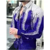 Męskie Koszule Dorywcze 2021 Geometryczne Drukuj Mężczyźni Moda Turn-Down Collar Koszula Jesień Z Długim Rękawem Cardigan S-3XL