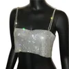 2022 Sommar glänsande kristallkedjetankar Top Silver Metal Mesh Halter Metallic Strap Crop Tops Vest Party Clubwear Outfits