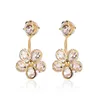 Five Petals Flower Crystal Dangle Earrings Korean Women Floral Stud Earring Copper European Circle Gold Dress Ear Drop Jewelry Accessories