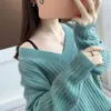 Pull pour femme automne hiver tête lâche couleur unie à manches longues brodé top en tricot femme 210427