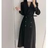 Höst Vinter Koreansk stil Chic Ol Long Trench Coat Women Double Breasted Slim Windbreaker Wrap Office Work Suit Outwear 210514