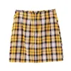 Kvinnor plaid en linje kjol sommar pläterad split casual mini tillbaka dragkedja bodycon kvinnliga höga midja bottnar faldas mujer 210515