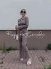 Trui Solid Color Suits Vrouwen Matching Sets Oversize Fleece Broek Roll Collar Gebreide Top Flare Sleeve Lente Zomer 211221