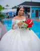 Arabo Aso Ebi Plus Size Abiti da sposa 2022 di lusso a maniche lunghe in pizzo Applique in rilievo africano Sheer Neck Princess Abito da sposa