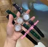 Natuurlijke Moeder van Parel Shell Diamanten Horloges voor Vrouwen Rose Goud Roestvrij staal Geometrische Kwarts Horloge Vrouwelijke Groene Lederen Klok