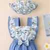 Säuglingsoverall Rundhals ärmelloser Bodysuit Sommer Floral Kleinkind Baby Mädchen Strampler + Hüte 2 Stücke Casual Tuch 210611