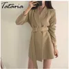 Korean Jackets and Blazers Suit for Women Work Sashes Elegant Long Sleeve Khaki Classic Women's Jacket Lady Outerwear Spring 210514