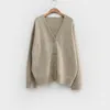 V Neck Knitted Cardigan Sweater Women Simple Solid Thick Button Clothing Stylish Tops for Female Autumn Winter 210430