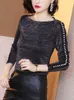 Autumn Long Sleeve Women Blouses Knitted Women Shirts Solid Gray Sexy Ladies Tops Fashion Slim Elegant Femme 6848 50 210527