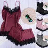 2020 New Women Bow Sleepwear Sleeveless Strap Nightwear Lace Trim Satin Cami Top Pajama Sets femme sexy lingerie pyjamas women T20321A