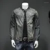 Męskie Niebieskie Denim Vintage Klasyczny Biker Kurtka Motocyklowa Stojak Kołnierz Retro Slim Fit Dostosowany Racer Jeans Płaszcz Kurtki Drop Kurtki