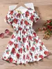 Girls Allover Floral Print Puff Sleeve Dress SHE01