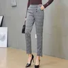 Pantalon à carreaux élégant Business Casual Femmes Pantalon taille haute Slim Femme Poches Work Wear Office Lady Plus Taille 210915