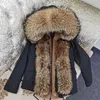 マウモココンの冬の服の自然な毛皮のコートリアルアライグマの毛皮の襟パーカーパーカーファーファーライニングショートジャケット女性コート211206