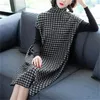 Plus Size Women Women Black Houndstooth Knitting Sweater Dress Vestido de inverno vestidos fêmeas vestidos vestes 210319