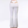 Élégant Coton Tricoté Pantalon Évasé Femmes Sexy Blanc Noir Évider Taille Haute Long Pantalon Dames Casual Pantalon Hiver 210319