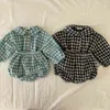 Set di abbigliamento per neonati Abbigliamento Camicia a maniche lunghe scozzese e Bloomer 2 pezzi Vestiti per ragazzi Moda Ragazze per bambini 210429
