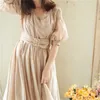 Japan Style Slim Waist A-line Sweet Puff Short Sleeve Dresses for Women Chic Elegant Robe Temperament Ol Moda Vestidos 210525