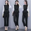 Office Workwear Two Piece Sets Outfits Women Lantern Sleeve Patchwork Tunics Tops + Straight Pants Suits Fashion Korean Set 210513