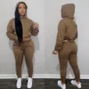 Women Clothing Hoodie Suit Solid Two Piece Set Velvet Sport Suit Casual Pockets Cotton Blends Pullover Jogger Sets