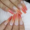 Nude Orange Ombre Francuskie paznokcie Balerina Długie Trumny Błyszczące paznokcie Prasa Akrylowa Na Nail Art Set 24pcs