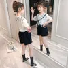 Çocuk Giyim Kız Nokta Tshirt + Kısa Giyim Büyük Yay Kostüm Kız için Casual Stil Yaz 6 8 10 12 14 210527