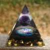 Оргонитная пирамида 60 мм Аметистовый кристаллический сфера с обсидианской натуральной кристальной каменной органом. Энергия заживление Reiki Chakra Multiverier 210804