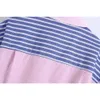Kobiety z przyciętej koszuli w paski z krótkim rękawem Nakręt detale Patchwork Elegancki moda szykowna damska koszula Tops 210709