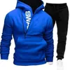 Agasalho masculino com capuz 2 peças roupas masculinas jogging academias moletons + calças conjuntos roupas esportivas esportes quentes agasalhos meio zíper esportes e lazer