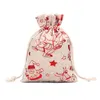 50pcs/pack Linen Cotton Elk Santa Claus Muslin Cosmetics Gifts Jewelry Packaging s Cute Drawstring Gift Bag & Pouches