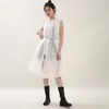 [EAM] Spring Summer Stand Collar Sleeveless white Perspective Loose Thin Big Size Dress Women Fashion JU44400 210512