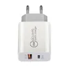 QC3.0 Snabbladdare USB-typ-C PD Fast CHARGE 18W US EU-väggplugg Dual Port 5V / 3A 9V / 2A 12V / 1.5A för mobiltelefon Tablet 100PCS / UP
