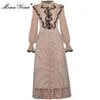 Fashion Designer dress Spring Women's Dress Stand collar Long sleeve Ruffles Mesh Dots Elasticity Dresses 210524
