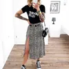 Moderock Frauen 2021 grenzüberschreitende Frauen-Leoparden-Print-Röcke hoher Taille Elastic Split Midi A-Line Streetwear