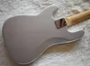 Alta qualità-4 corde brillante argento per basso elettrico con intarsio di abalone, tastiera acero, pickguard perlato bianco