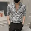 Sommer Anzug Kragen Hemden für Männer Kurzarm Slim Fit Mode Casual Hemd Gedruckt Streetwear Social Party Nachtclub Tops 210527