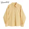 Yitimuceng Button Up Blouse Women Casual Shirts Turn-down Collar Straight Solid White Pink Yellow Spring Fashion Tops 210601